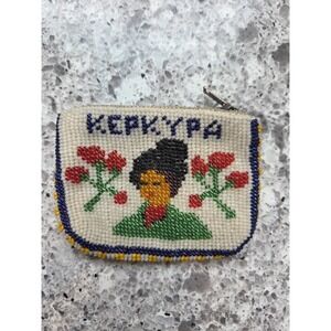 Antique Micro Seed Bead Coin Purse Wallet Pouch Folk Art Greek